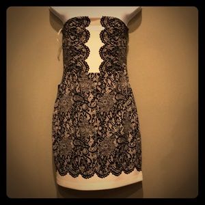 Express ivory and black strapless dress lacy